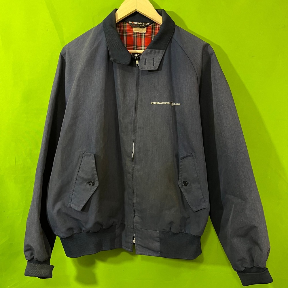 Vintage Sportsmaster Harrington Jacket Navy Blue International Paper USA Large